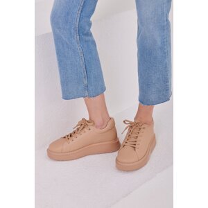 Madamra Beige Women's Lace-Up Casual Sneakers and Sports Shoes