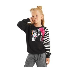 Denokids Ruffled Zebra Girl's Black Sweatshirt