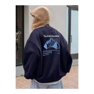 Know Women's Navy Blue Arid Mountain Printed Oversize Sweatshirt