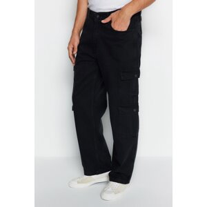 Trendyol černé široké džíny s cargo kapsami volné džíny