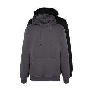 Trendyol Black-Grey Men's 2-Pack Basic Regular/Normal Cut Hooded Fleece Sweatshirt