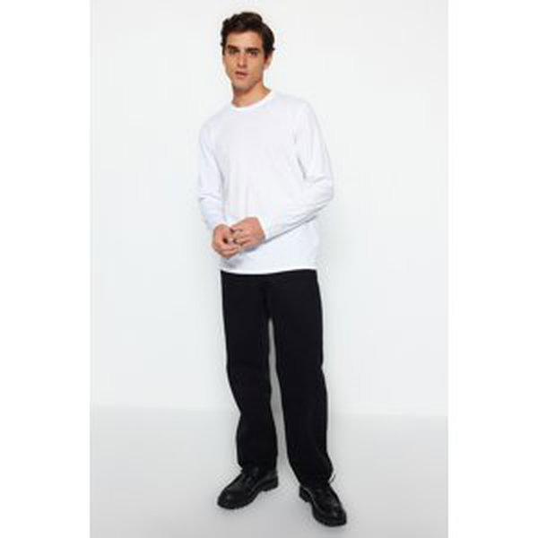 Trendyol White Basic Regular/Real Fit Crew Neck Long Sleeve 100% Cotton T-Shirt