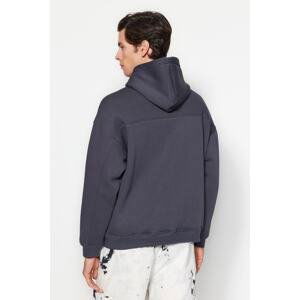 Trendyol Anthracite Basic Men's Oversize/Wide Cut Collar Snap Cotton Fleece Inside Sweatshirt