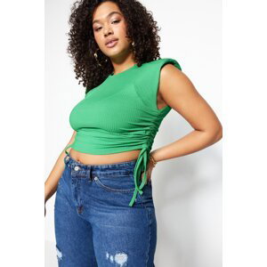 Trendyol Curve Green Knitted Crop Blouse with Shirred Sides and Padding