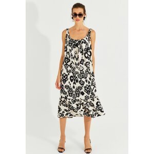 Cool & Sexy Women's Black-White Patterned Casual Midi Dress