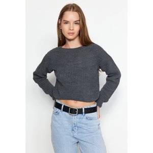 Trendyol Anthracite Crop Basic Knitwear Sweater