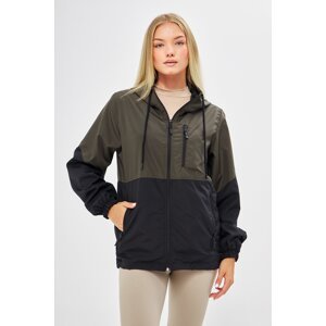 River Club Women's Khaki-Black Two Color Inner Lined Water And Windproof Hooded Raincoat With Pocket