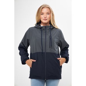 River Club Women's Anthracite-Navy Blue Two Color Inner Lined Water And Windproof Hooded Raincoat With Pocket