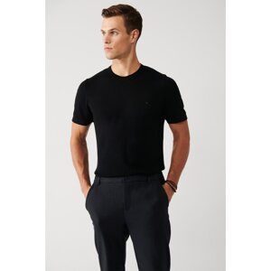 Avva Men's Black Crew Neck Cotton Regular Fit Fine Knitwear T-shirt