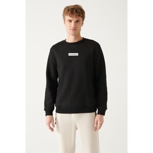 Avva Men's Black Crew Neck Printed Standard Fit Regular Cut Sweatshirt
