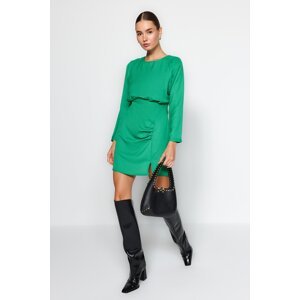 Trendyol zelené nabírané rovné mini tkané šaty