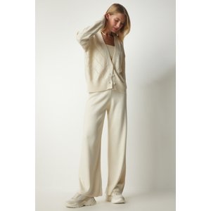 Happiness İstanbul Women's Cream Knitwear Cardigan Trousers Suit