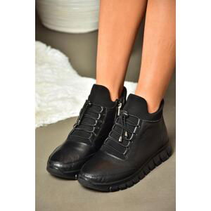 Fox Shoes R555301003 Black Genuine Leather Comfort Women's Boots with Orthopedic Sole