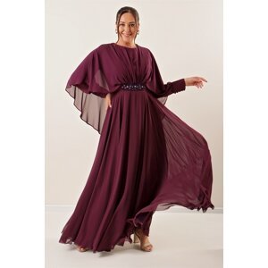 By Saygı Plumper Plus Size Chiffon Dress with Beading at the Waist