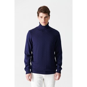 Avva Men's Indigo Turtleneck Jacquard Sweater