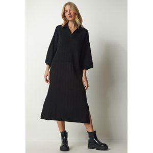 Happiness İstanbul Women's Black Polo Neck Oversized Sweater Dress