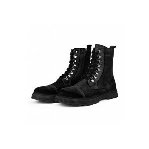 Ducavelli Military Genuine Leather Non-Slip Sole Lace-Up Long Suede Boots Black