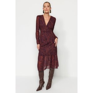 Trendyol Claret Red A-line Midi Lined Paisley Patterned Woven Dress