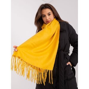 Tmavě žlutý široký šátek s třásněmi