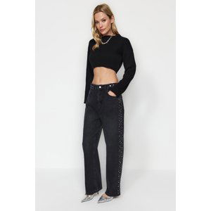 Trendyol Limited Edition Black Jewelled Low Waist Wide Leg Jeans