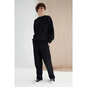 Trendyol Black More Sustainable Oversize/Wide-Fit Textured Label Detail Sweatpants