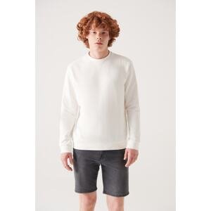 Avva Men's Ecru Crew Neck Cotton 2 Threads No Raising Flexible Comfort Fit Relaxed Cut Sweatshirt