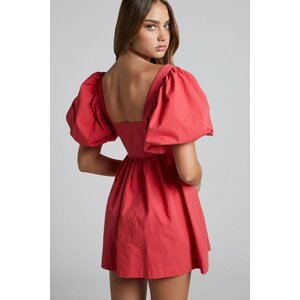 Madmext Red Heart Neck Balloon Sleeve Women's Dress