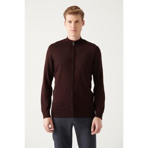 Avva Men's Burgundy Wool Blended Half Zipper High Neck Standard Fit Regular Cut Cardigan