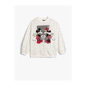 Koton Minnie Mouse Sweatshirt Licensed Sequined Sequined Long Sleeve Crew Neck Ribbed