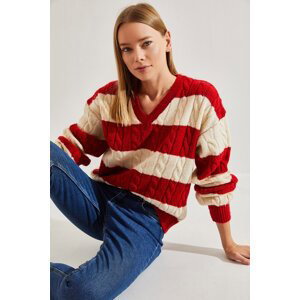 Bianco Lucci Dámský pletený pletený svetr s výstřihem do V