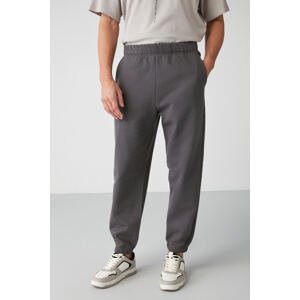 GRIMELANGE Inside Men's Regular Fit Soft Fabric Anthracite Sweatpants with Elastic Waist and Le