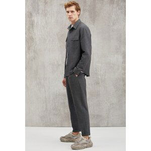 GRIMELANGE Walsh Men's Pique Look Special Fabric Flexible Double Leg Corded Elastic Waist Anthracite Trousers