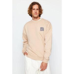 Trendyol Beige More Sustainable Oversize/Wide-Fit Text Printed Back Sweatshirt