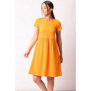 armonika Women's Orange Decollete Decollete Elastic Detail Short Sleeve Dress