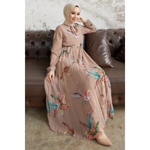 InStyle Ares Feather Pattern Chiffon Dress - Beige