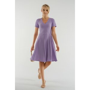 armonika Women's Lilac V Neck Short Sleeve Flared Dress