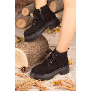 armonika SUEDE ABOVE ANKLE LACE UP SIDE ZIPPER THICK SOLE WARM LINING BOOTS