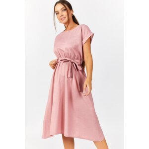 armonika Women's Pale Pink Elastic Tie Waist Dress