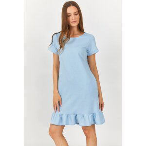 armonika Women's Baby Blue Short Sleeve Frilly Six Dress