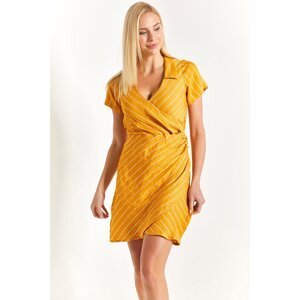 armonika Women's Mustard Double Breasted Neck Wrapped Dress