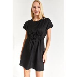 armonika Women's Black Rubber Detailed Bat Sleeve Dress