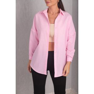 armonika Women's Powder Pink Oversize Long Basic Shirt