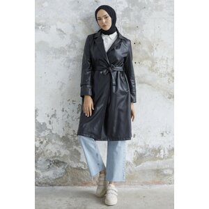 InStyle Darina Belted Leather Trench - Black