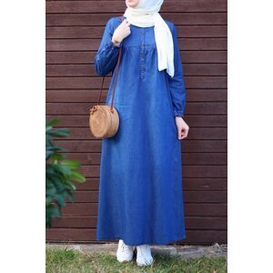 InStyle Denim Dress with Robe and Placket - Blue