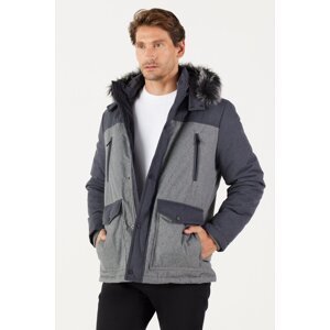 AC&Co / Altınyıldız Classics Men's Grey-anthracite Standard Fit Regular Fit Hooded Patterned Coat