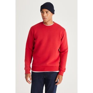 AC&Co / Altınyıldız Classics Men's Red Standard Fit Normal Cut Inner Fleece 3 Threads Crew Neck Cotton Sweatshirt.