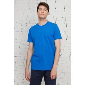 AC&Co / Altınyıldız Classics Men's Saxon Blue 100% Cotton Slim Fit Slim Fit Crewneck Short Sleeved T-Shirt.