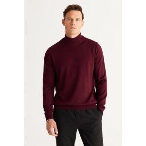 ALTINYILDIZ CLASSICS Men's Claret Red Anti-Pilling Standard Fit Normal Cut Half Turtleneck Knitwear Sweater.