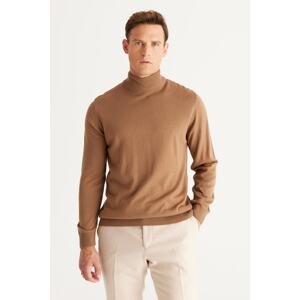 ALTINYILDIZ CLASSICS Men's Mink Anti-Pilling Standard Fit Normal Cut Half Turtleneck Knitwear Sweater.