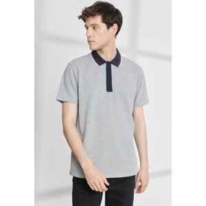 ALTINYILDIZ CLASSICS Pánské šedé melírované bavlněné tričko s krátkým rukávem Slim Fit Slim Fit Polo Neck s krátkým rukávem.